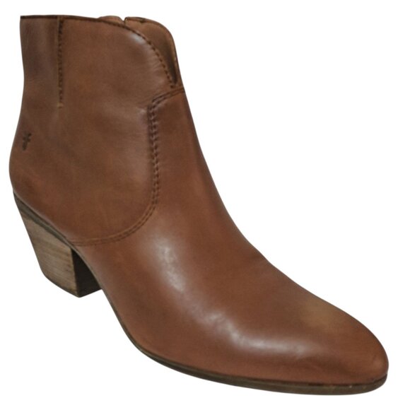 Frye Women's Jennifer Ankle Zip Western Booties Cognac Leather Sz 8.5 - Picture 1 of 7